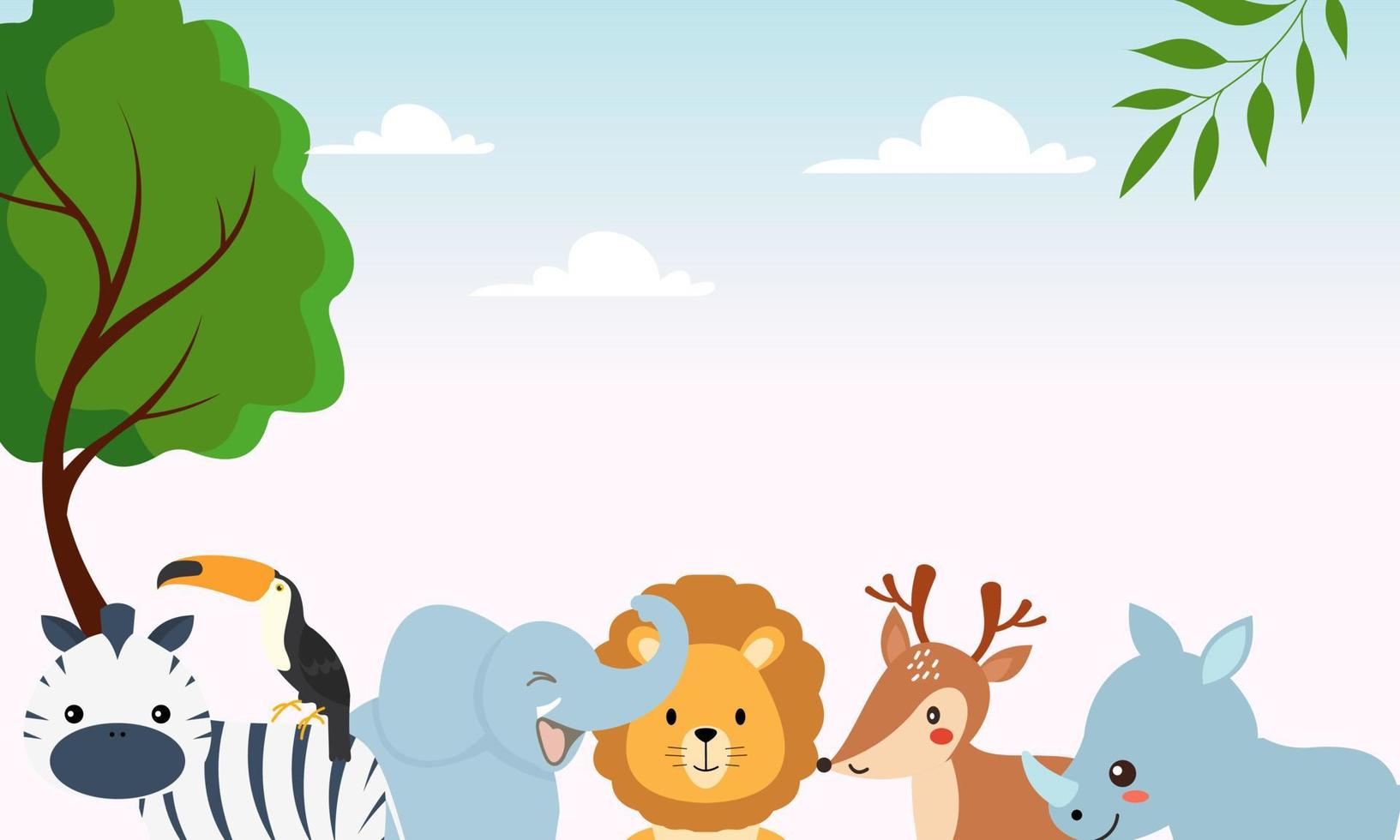 Cute jungle animals in cartoon style, wild animal, zoo designs for background illustration vector