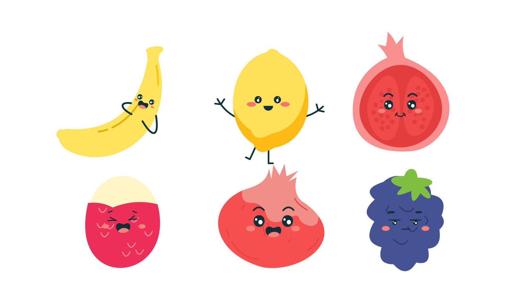 Cute fruits funny characters icon vector