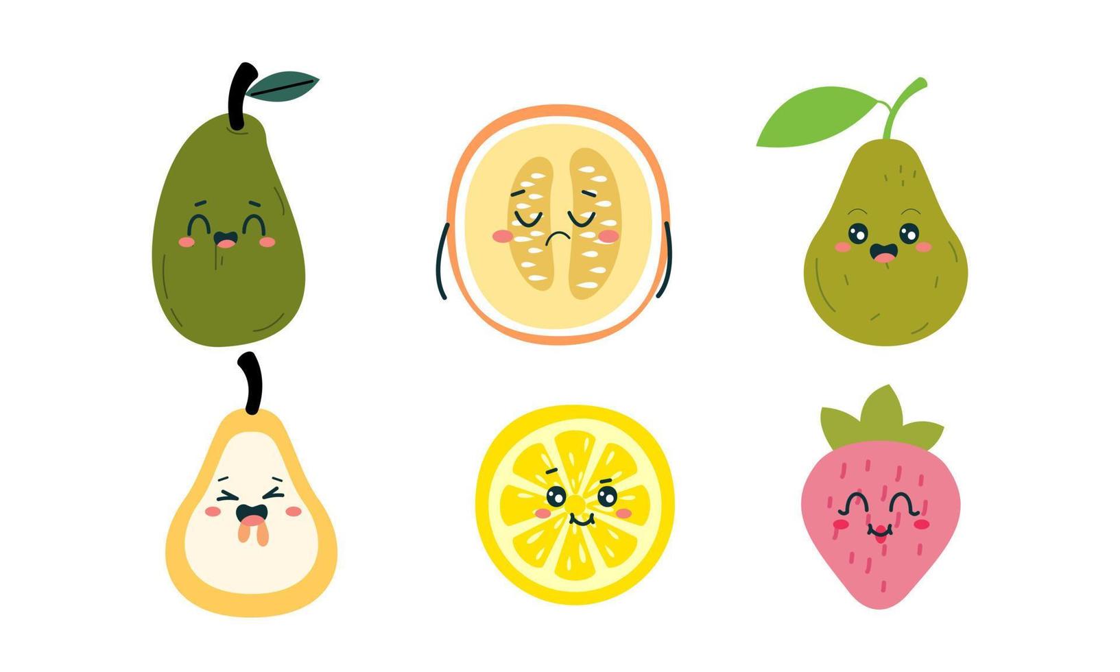 Cute fruits funny characters icon vector