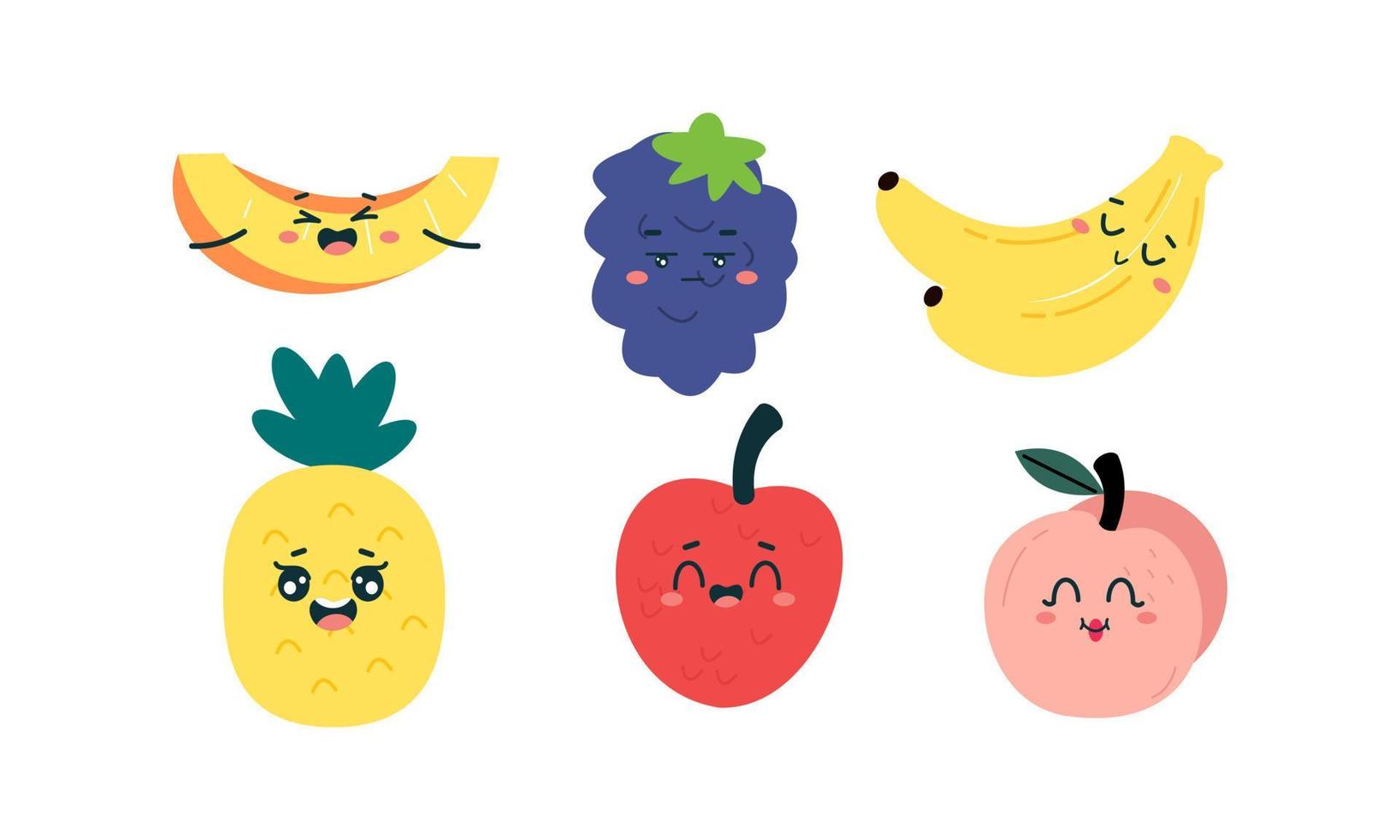 Cute fruits funny characters icon vector