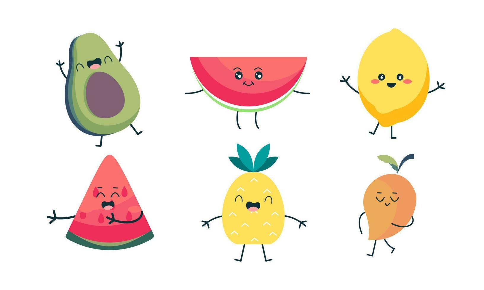 Cute fruits funny characters icon vector