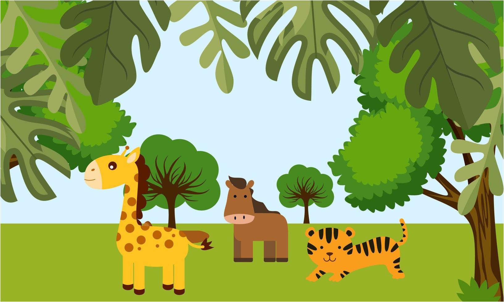 Cute jungle animals in cartoon style, wild animal, zoo designs for background illustration vector