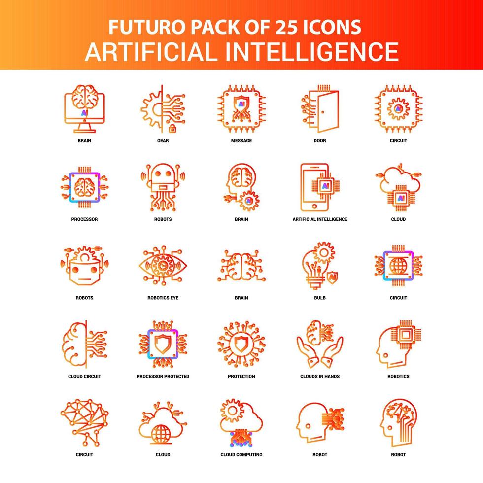 Orange Futuro 25 Artificial Intelligence Icon Set vector