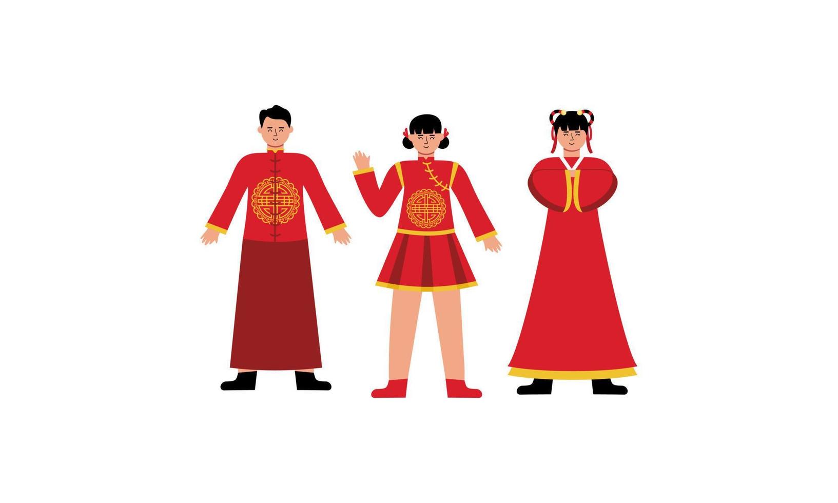 Happy chinese new year card with a kid wearing chinese traditional costumes vector