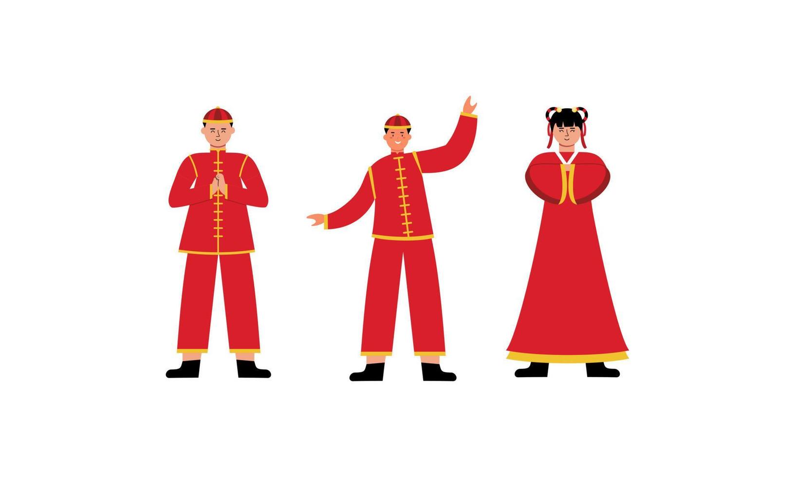 Happy chinese new year card with a kid wearing chinese traditional costumes vector