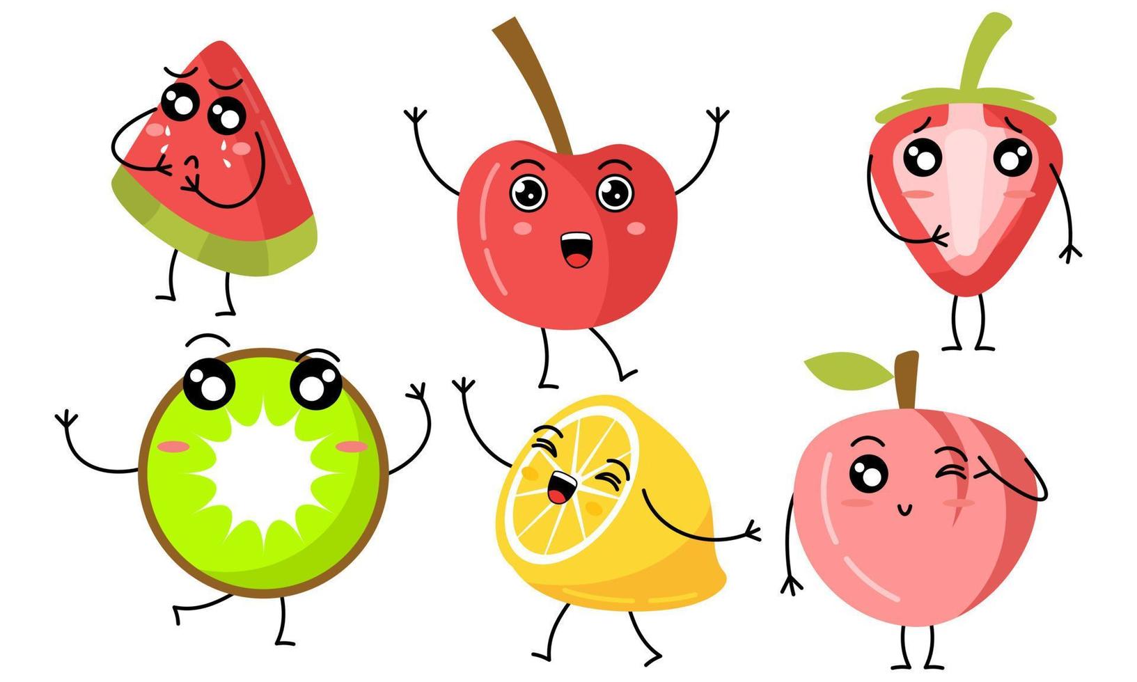 Cute fruits funny characters icon vector