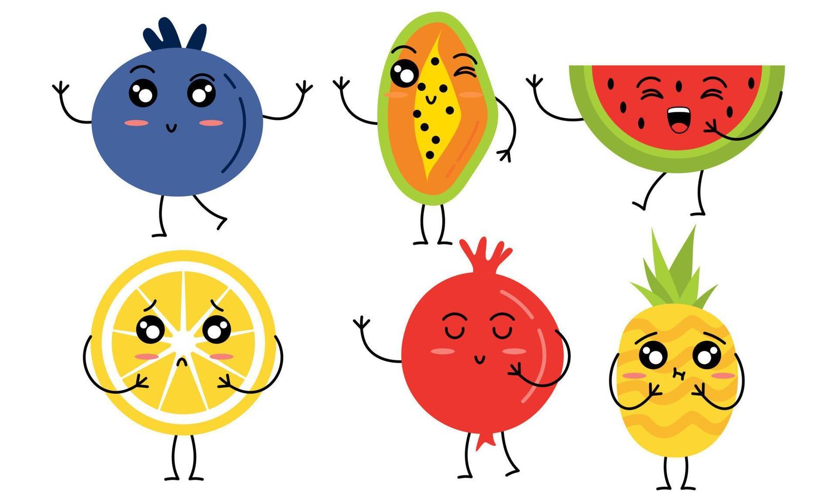 Cute fruits funny characters icon vector