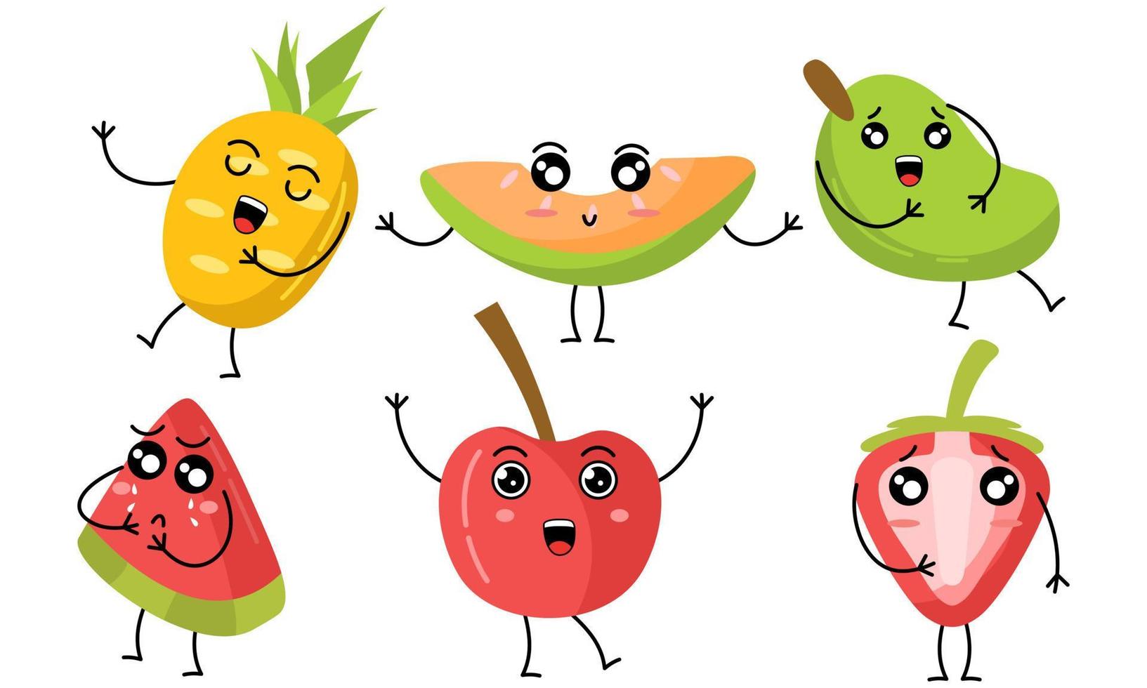 Cute fruits funny characters icon vector