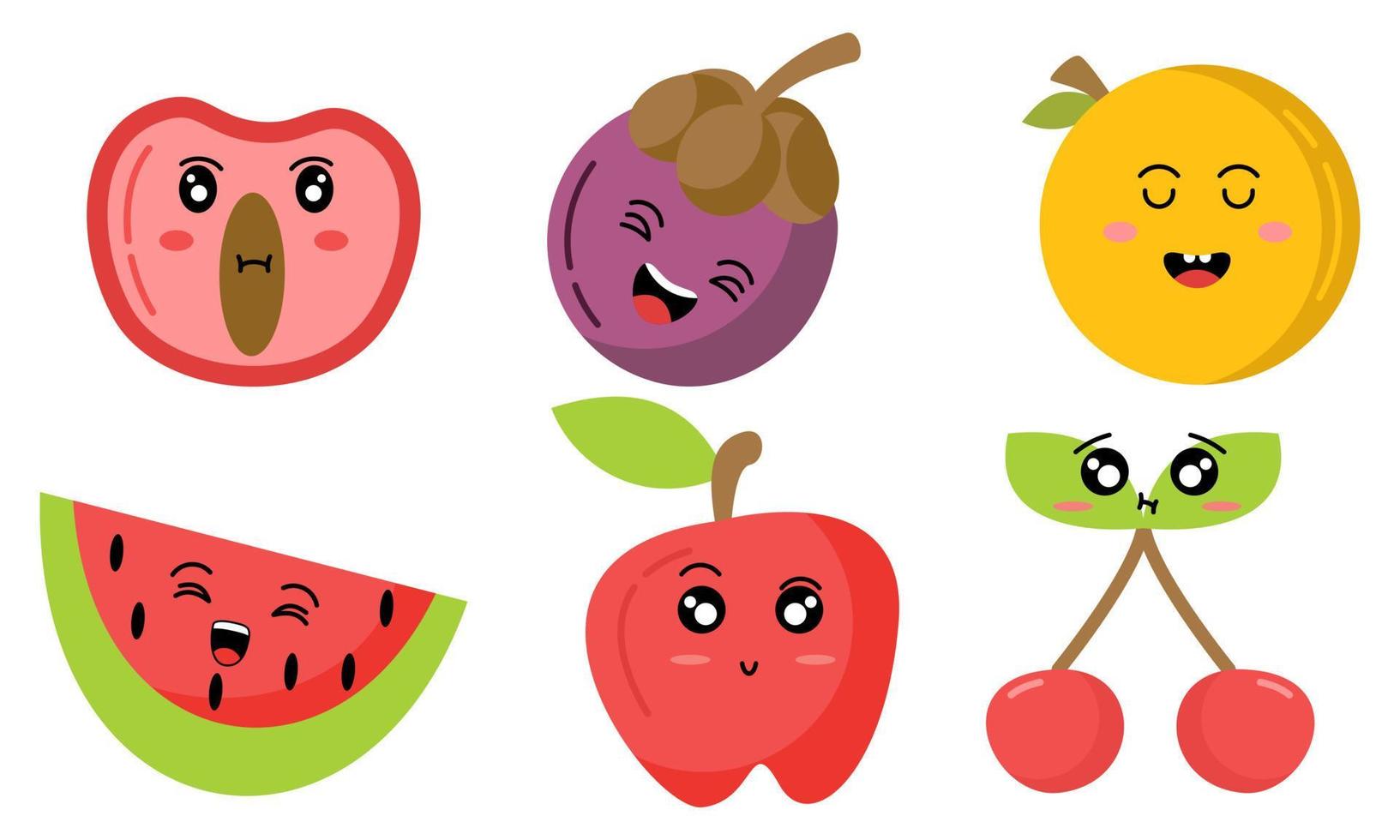 Cute fruits funny characters icon vector