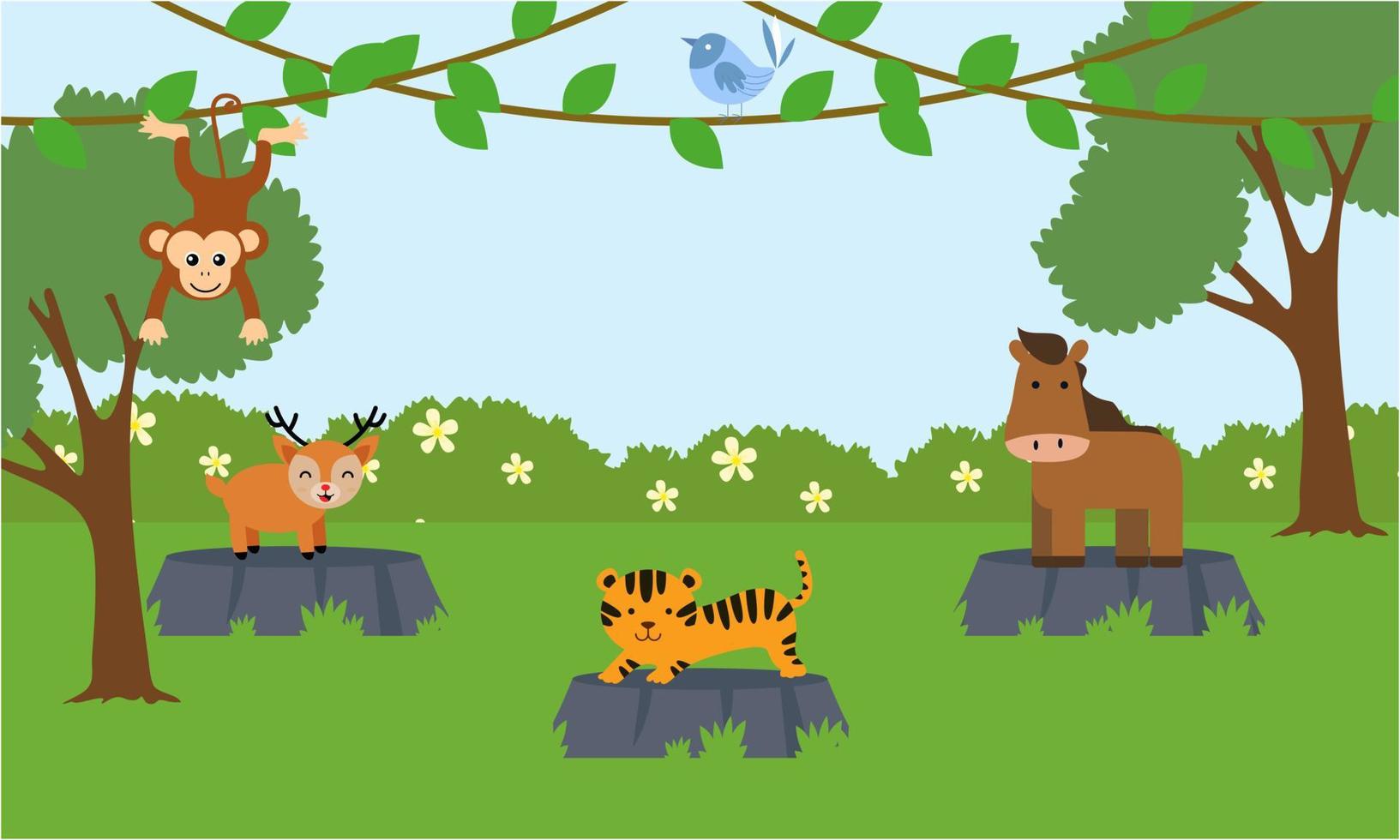 Cute jungle animals in cartoon style, wild animal, zoo designs for background illustration vector