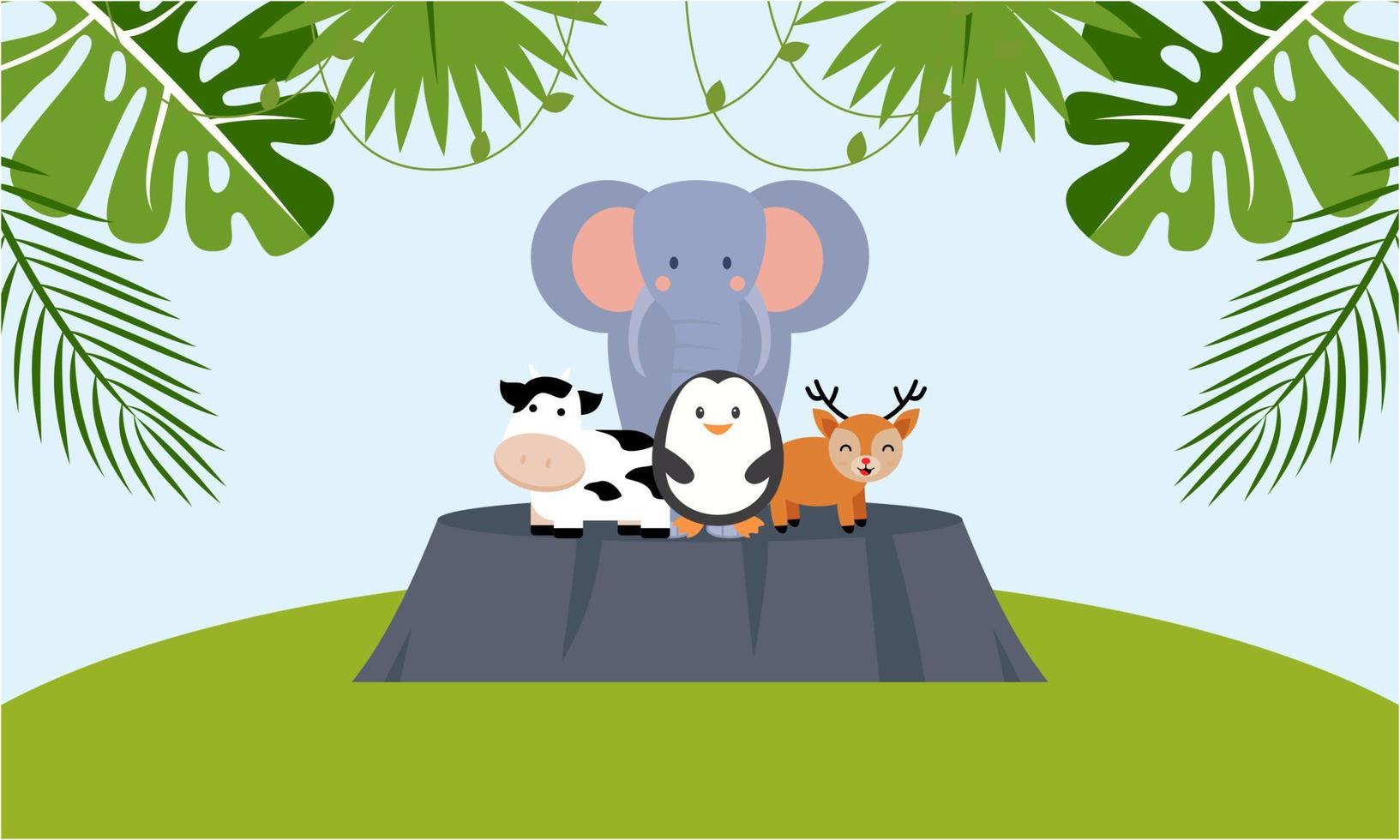 Cute jungle animals in cartoon style, wild animal, zoo designs for background illustration vector