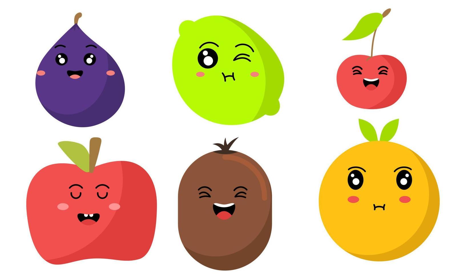 Cute fruits funny characters icon vector