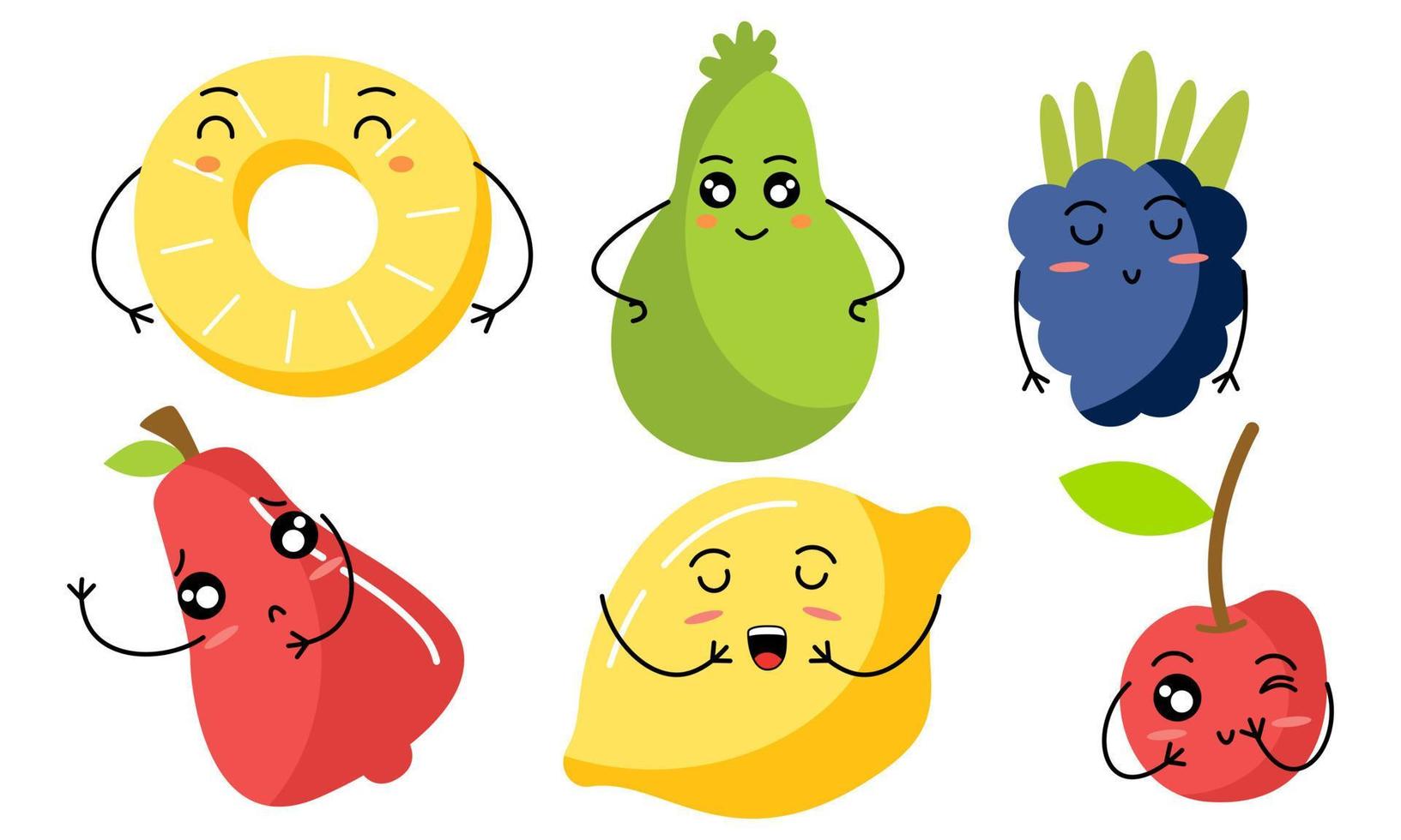 Cute fruits funny characters icon vector