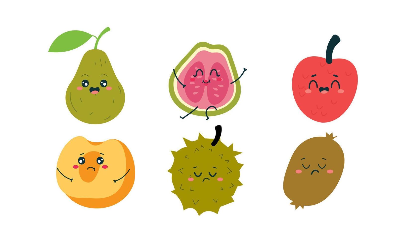 Cute fruits funny characters icon vector