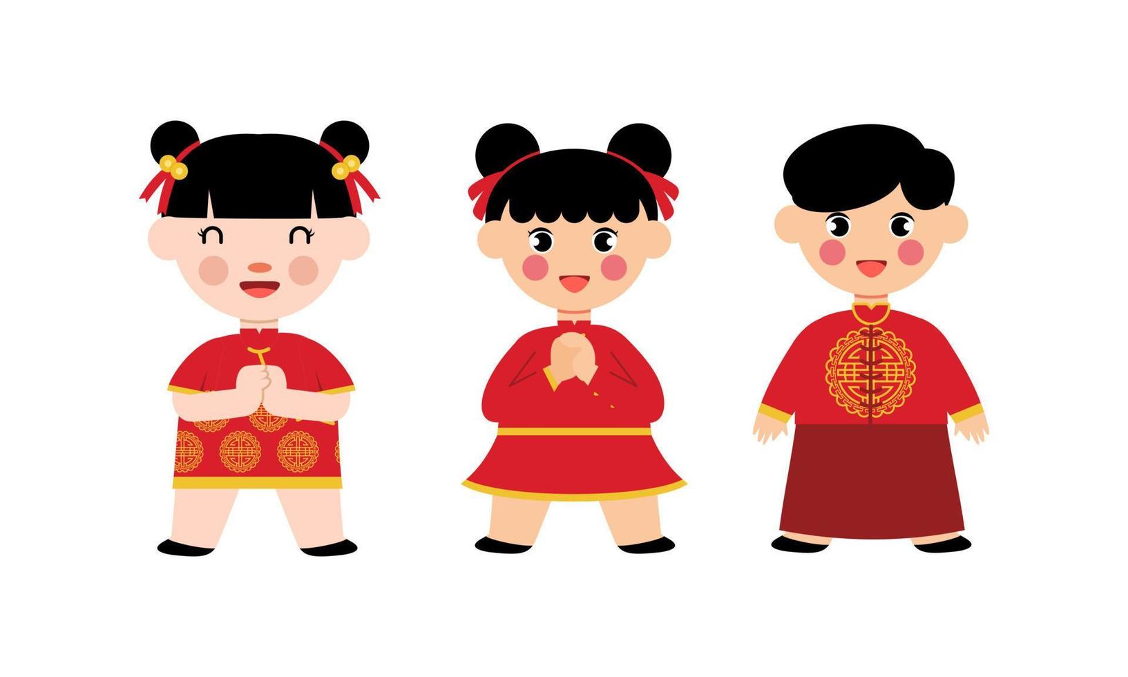 Happy chinese new year card with a kid wearing chinese traditional costumes vector