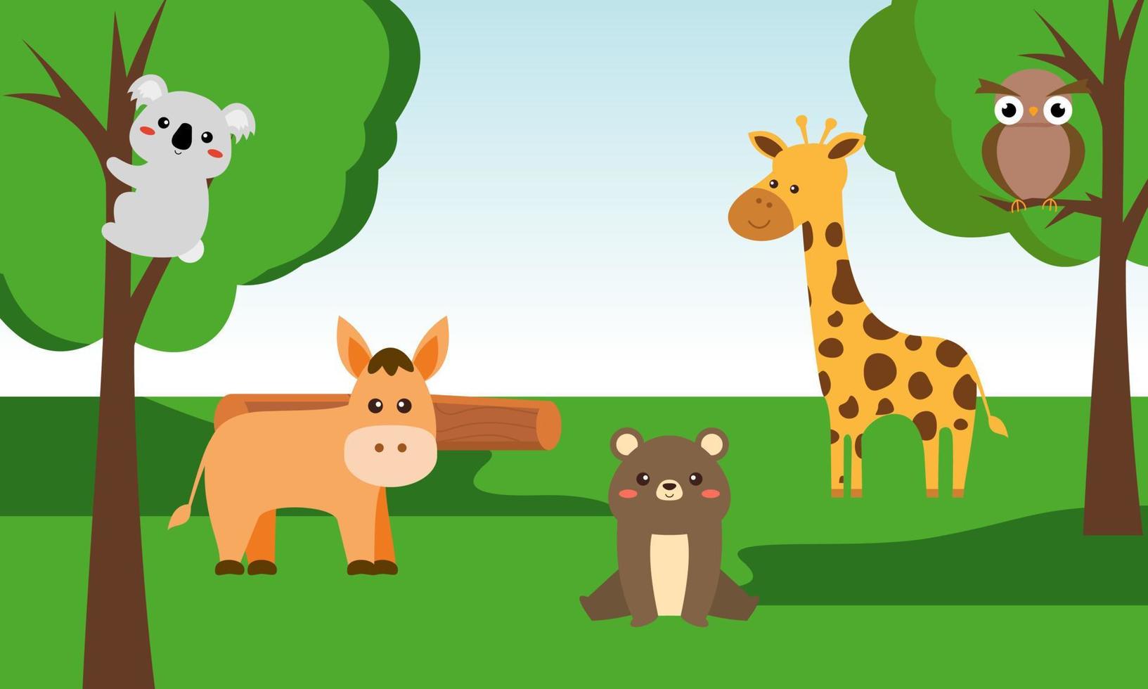 Cute jungle animals in cartoon style, wild animal, zoo designs for background illustration vector