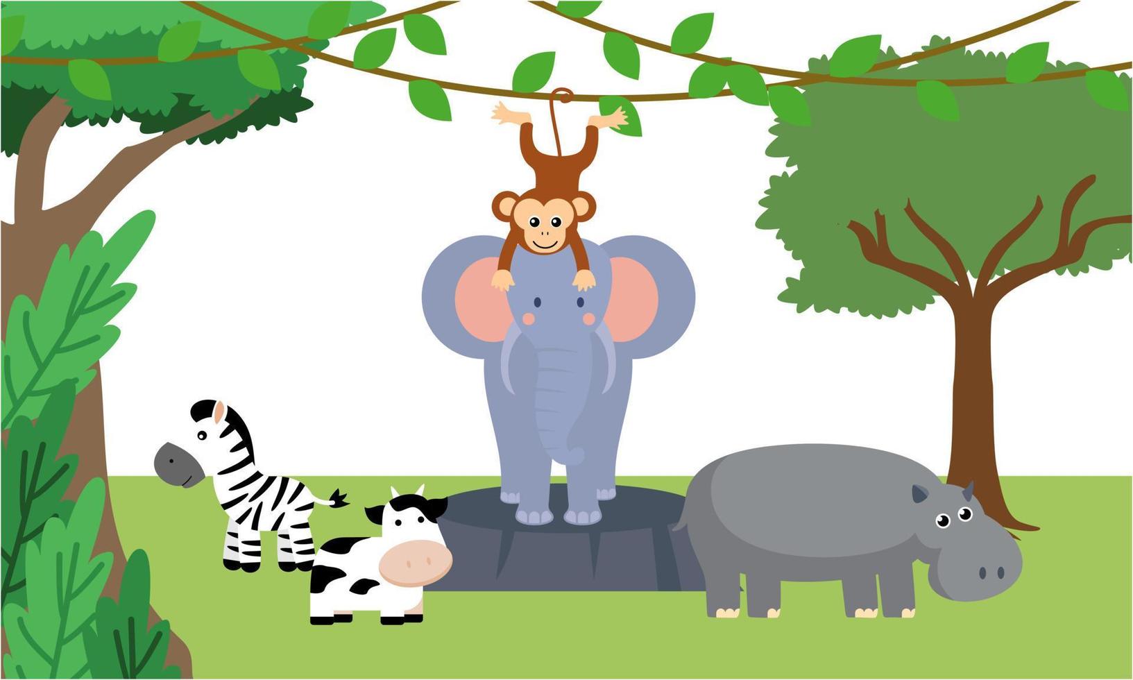 Cute jungle animals in cartoon style, wild animal, zoo designs for background illustration vector