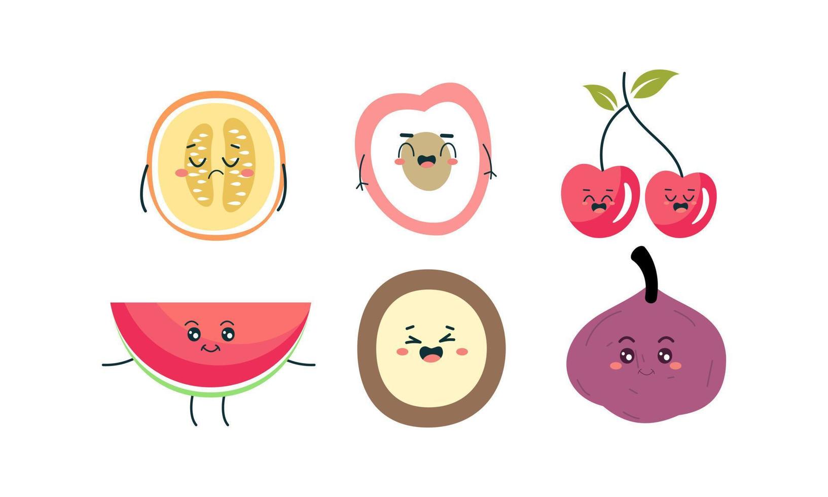 Cute fruits funny characters icon vector