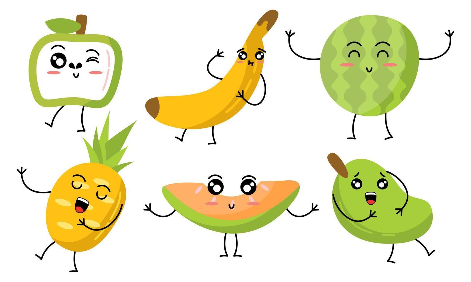 Cute fruits funny characters icon vector