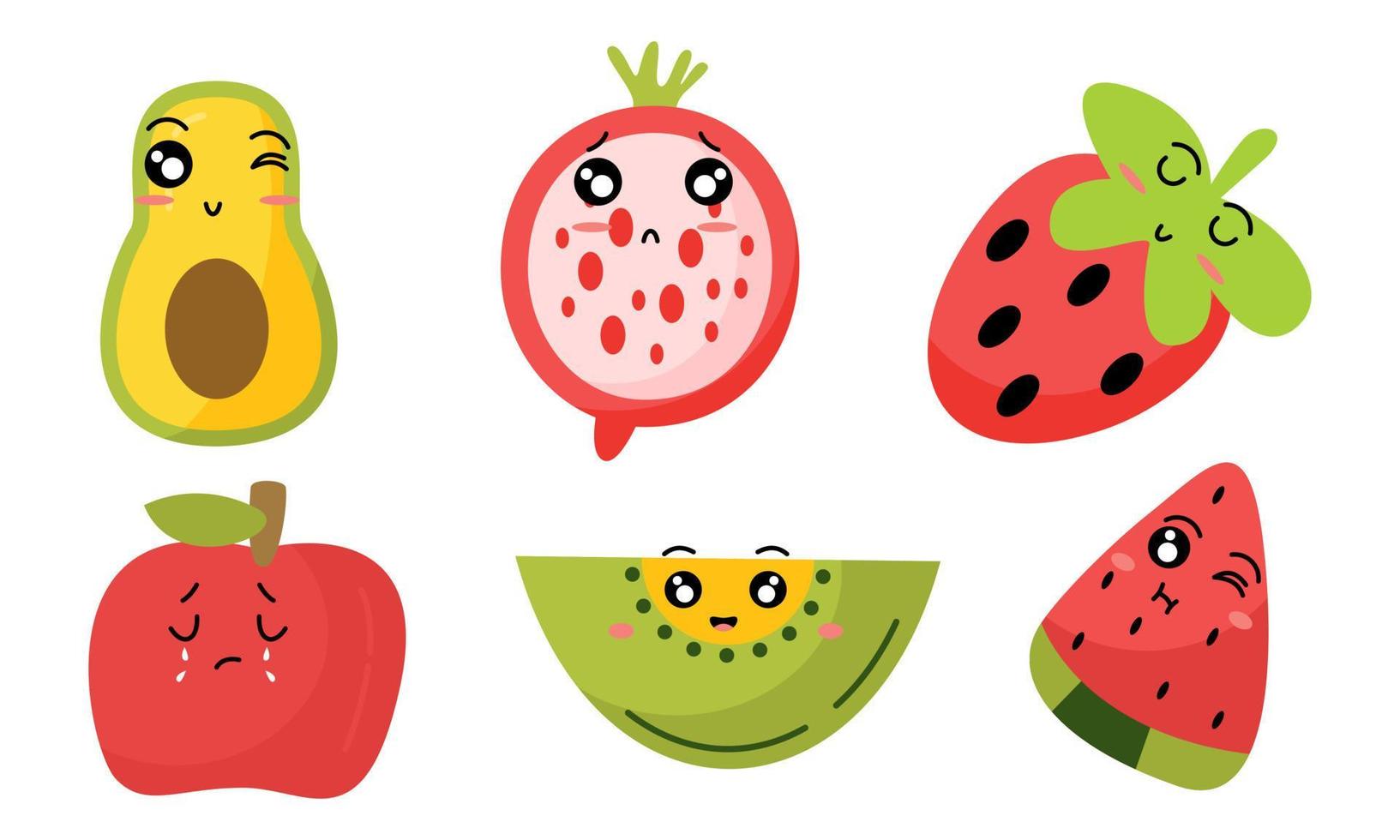 Cute fruits funny characters icon vector