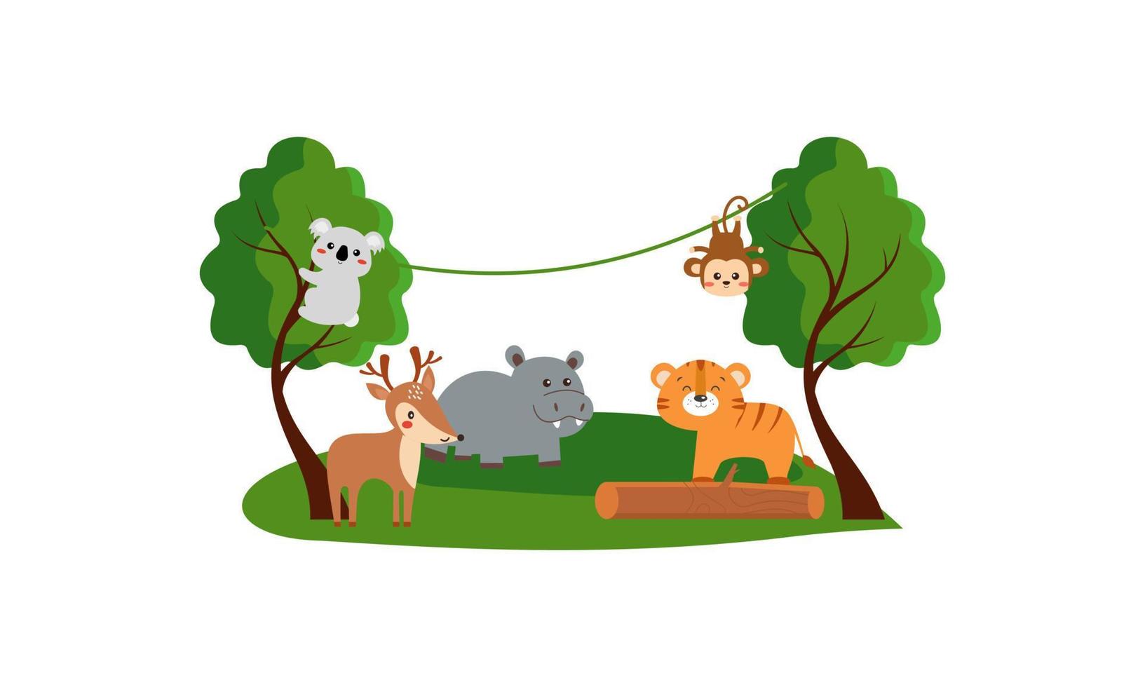 lindos animales de la selva en estilo de dibujos animados, animales salvajes, diseños de zoológicos para ilustración de fondo vector