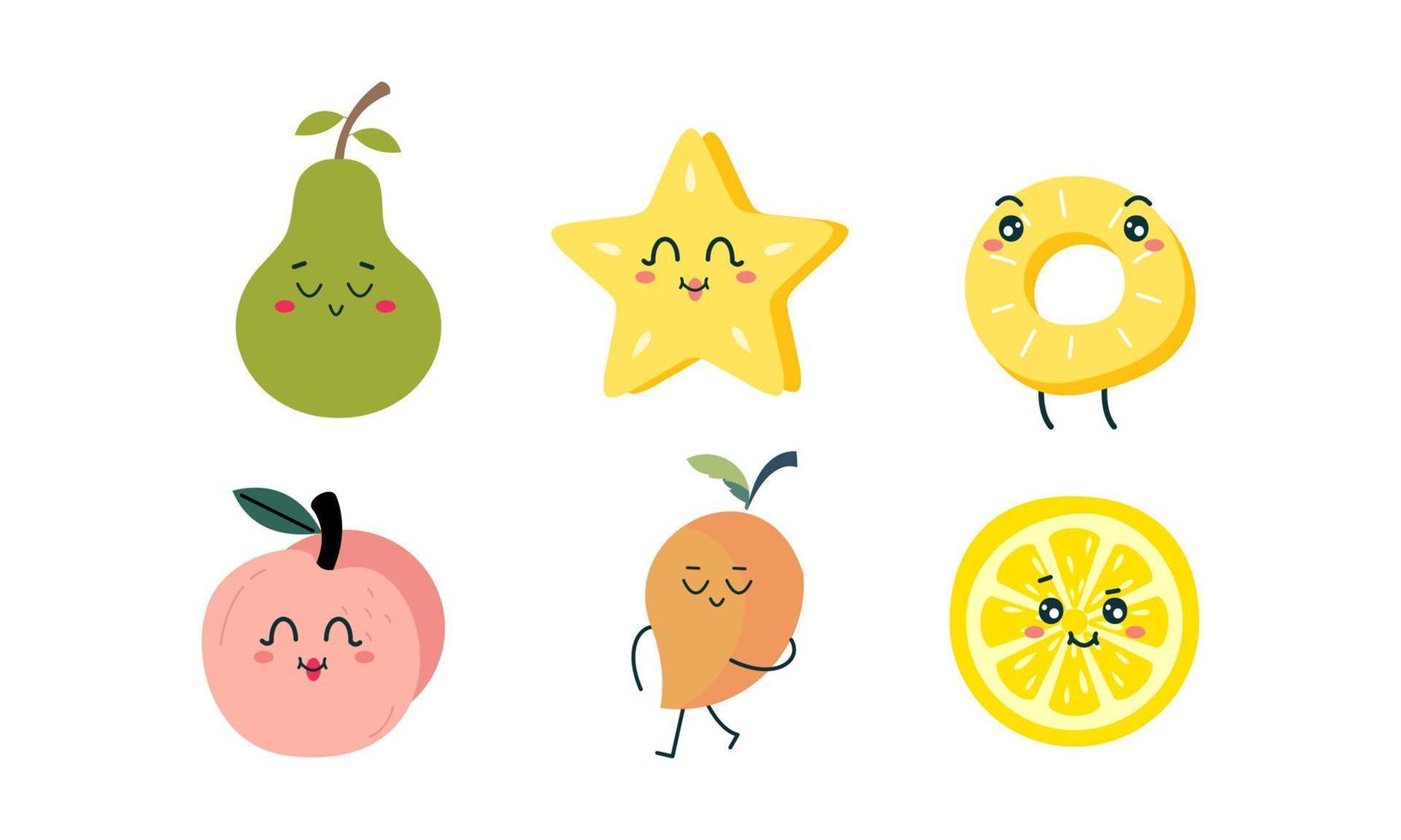 Cute fruits funny characters icon vector