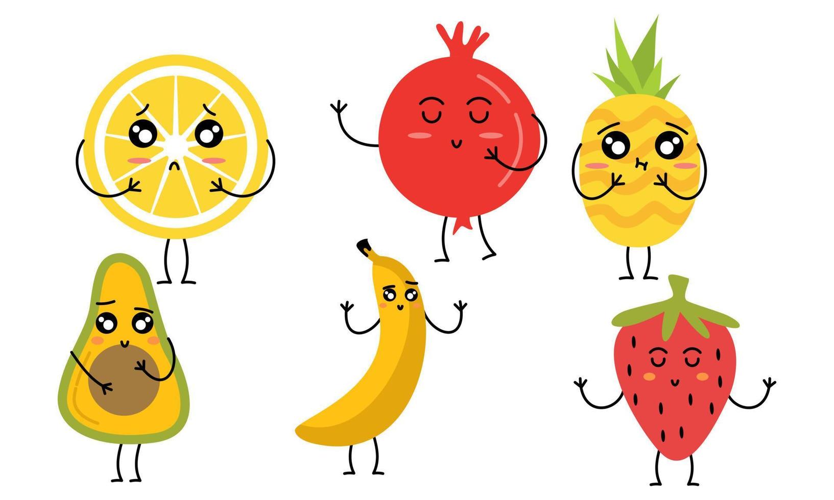 Cute fruits funny characters icon vector