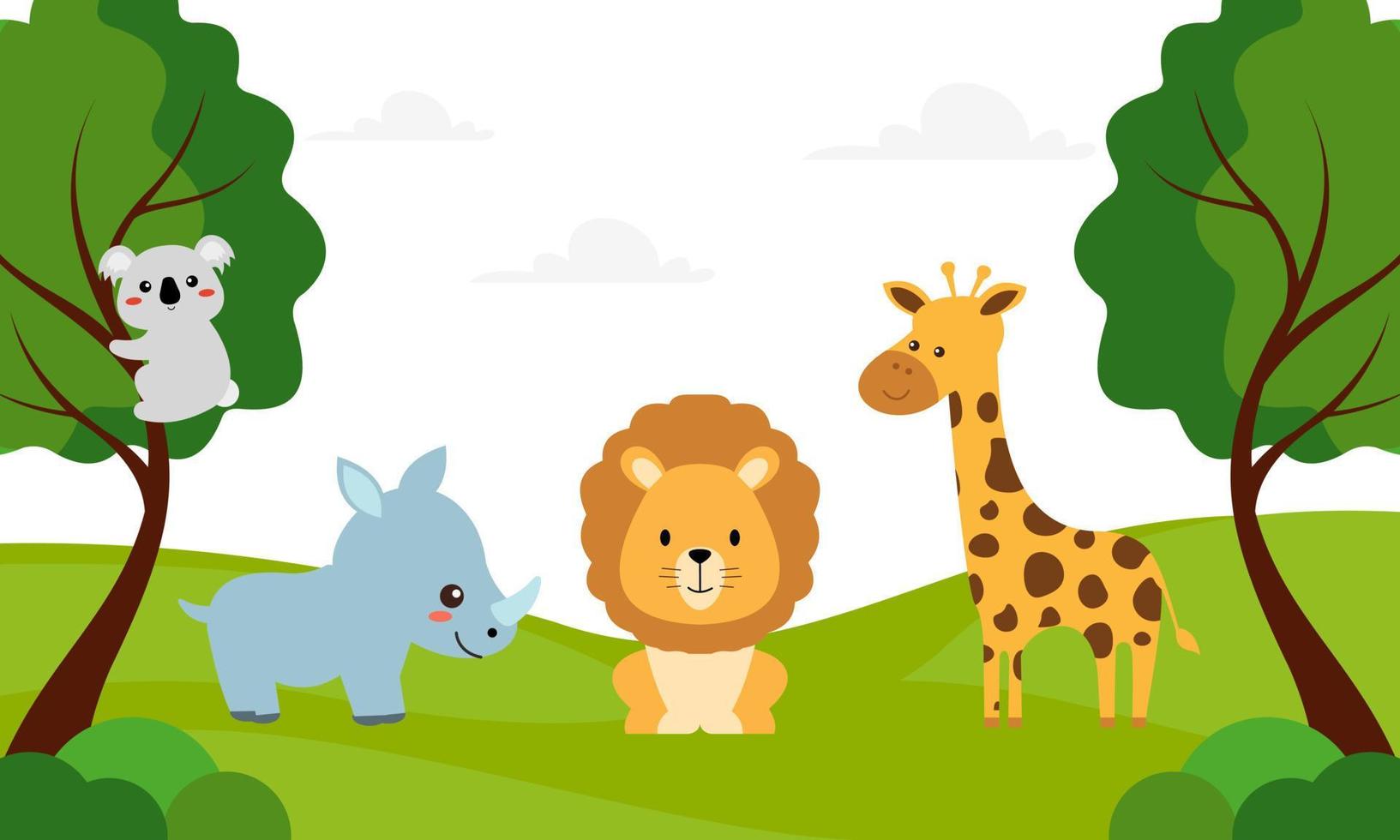 Cute jungle animals in cartoon style, wild animal, zoo designs for background illustration vector