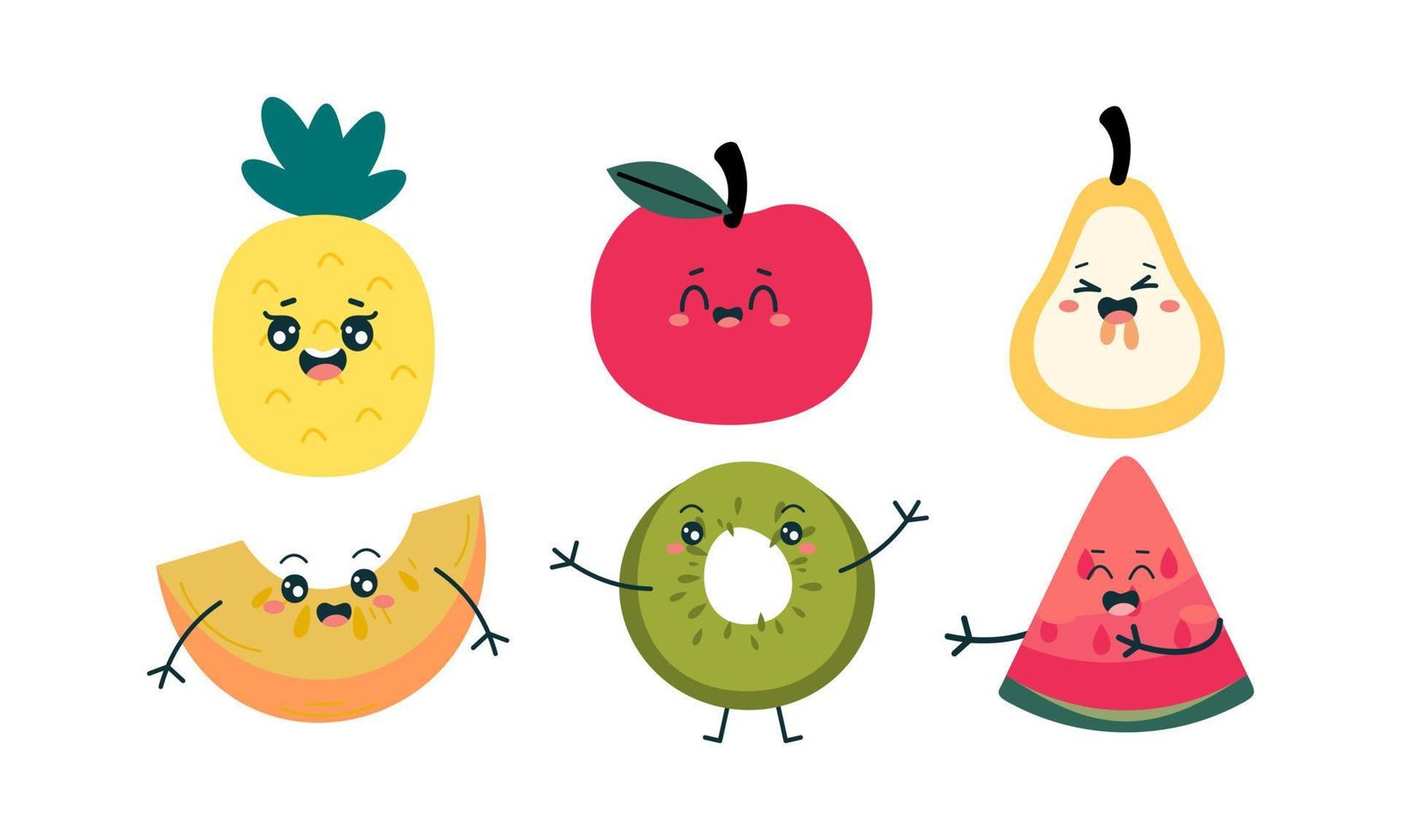 Cute fruits funny characters icon vector