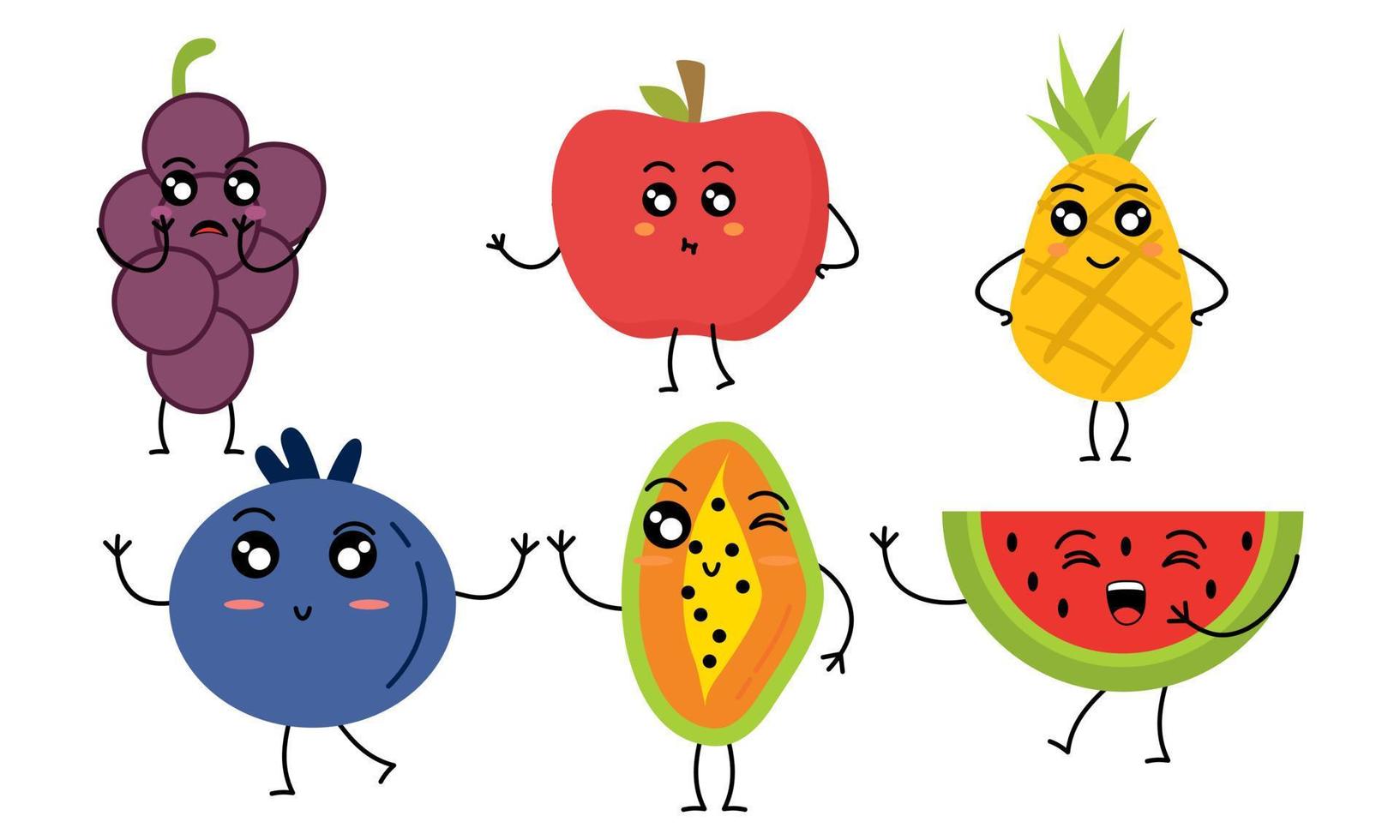 frutas lindas personajes divertidos icono vector