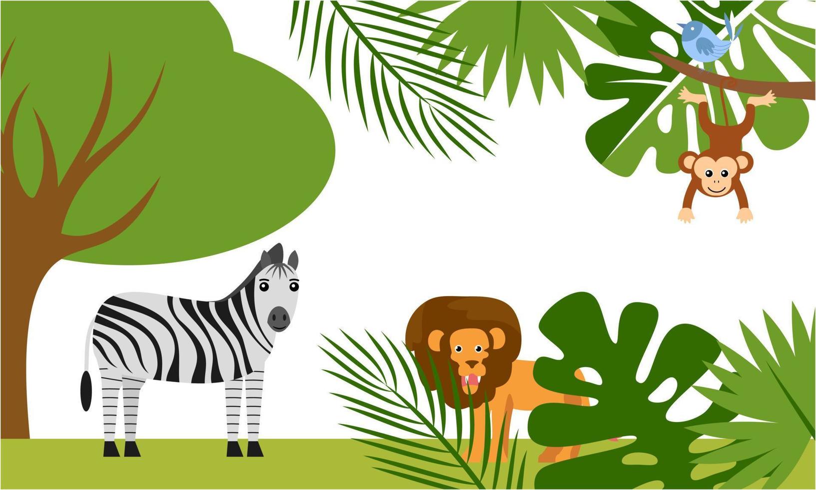 lindos animales de la selva en estilo de dibujos animados, animales salvajes, diseños de zoológicos para ilustración de fondo vector