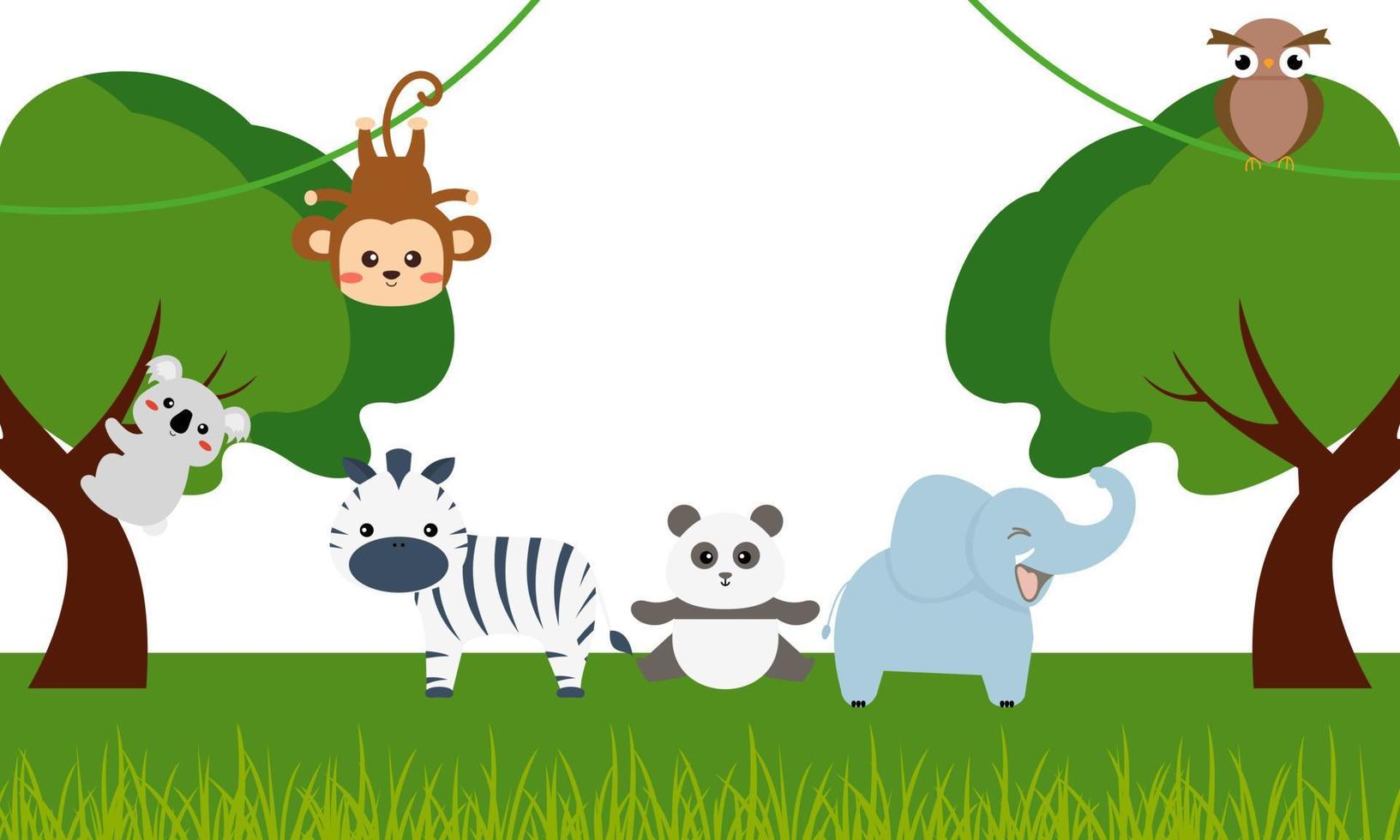 Cute jungle animals in cartoon style, wild animal, zoo designs for background illustration vector