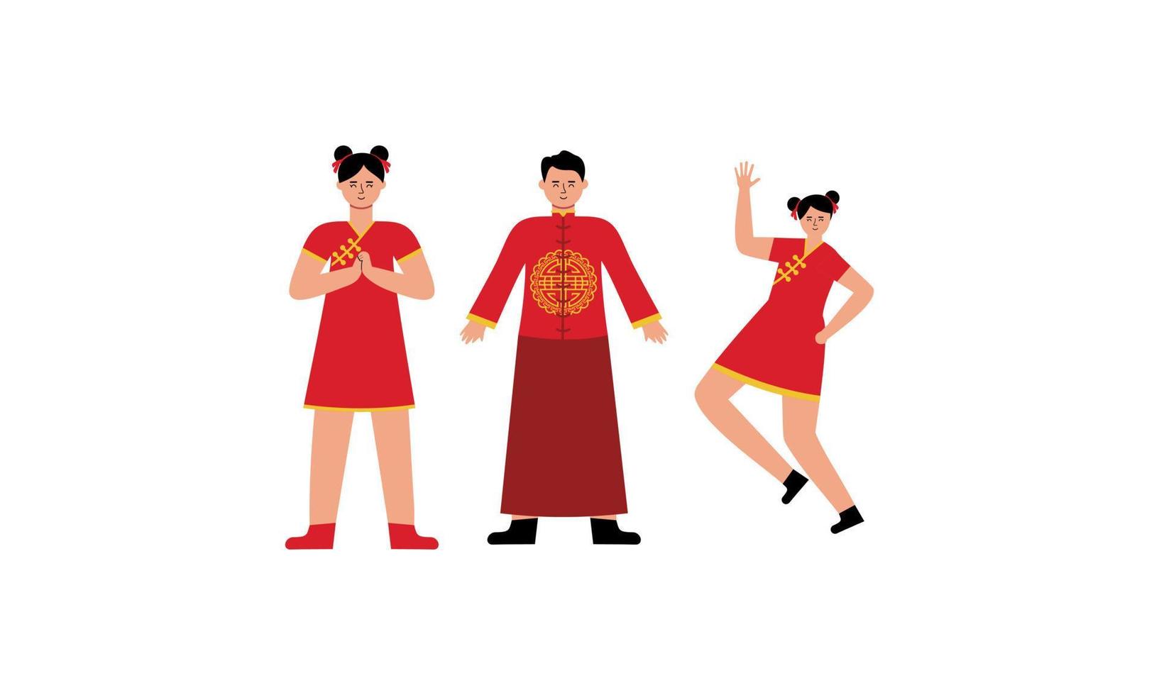 Happy chinese new year card with a kid wearing chinese traditional costumes vector
