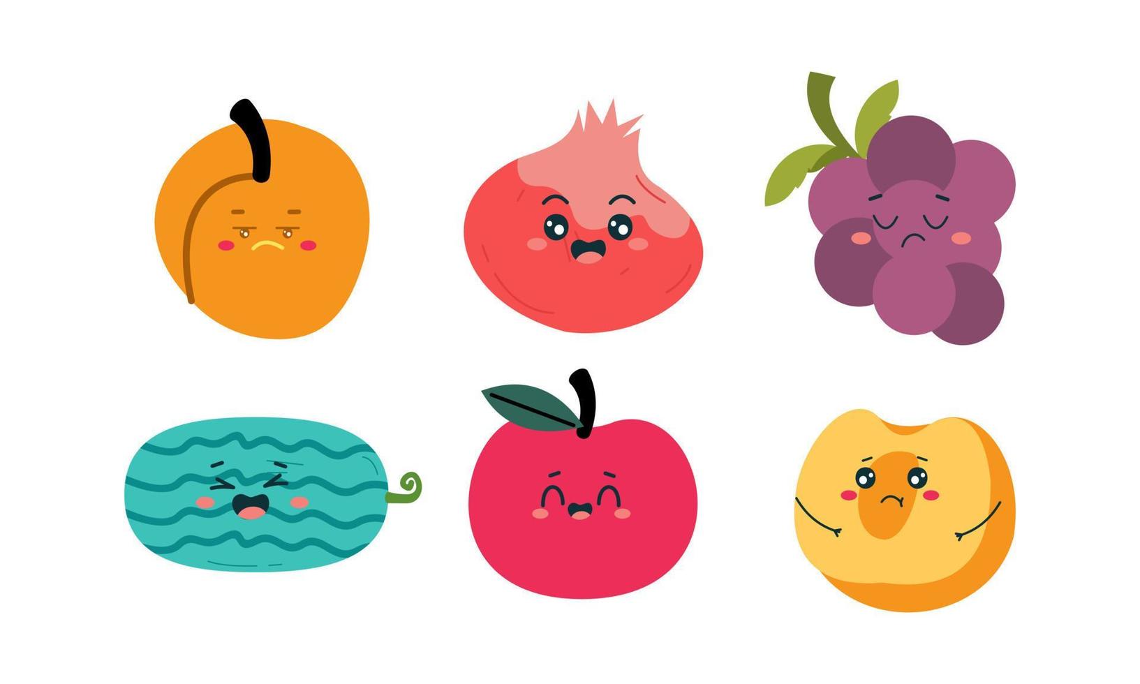 Cute fruits funny characters icon vector