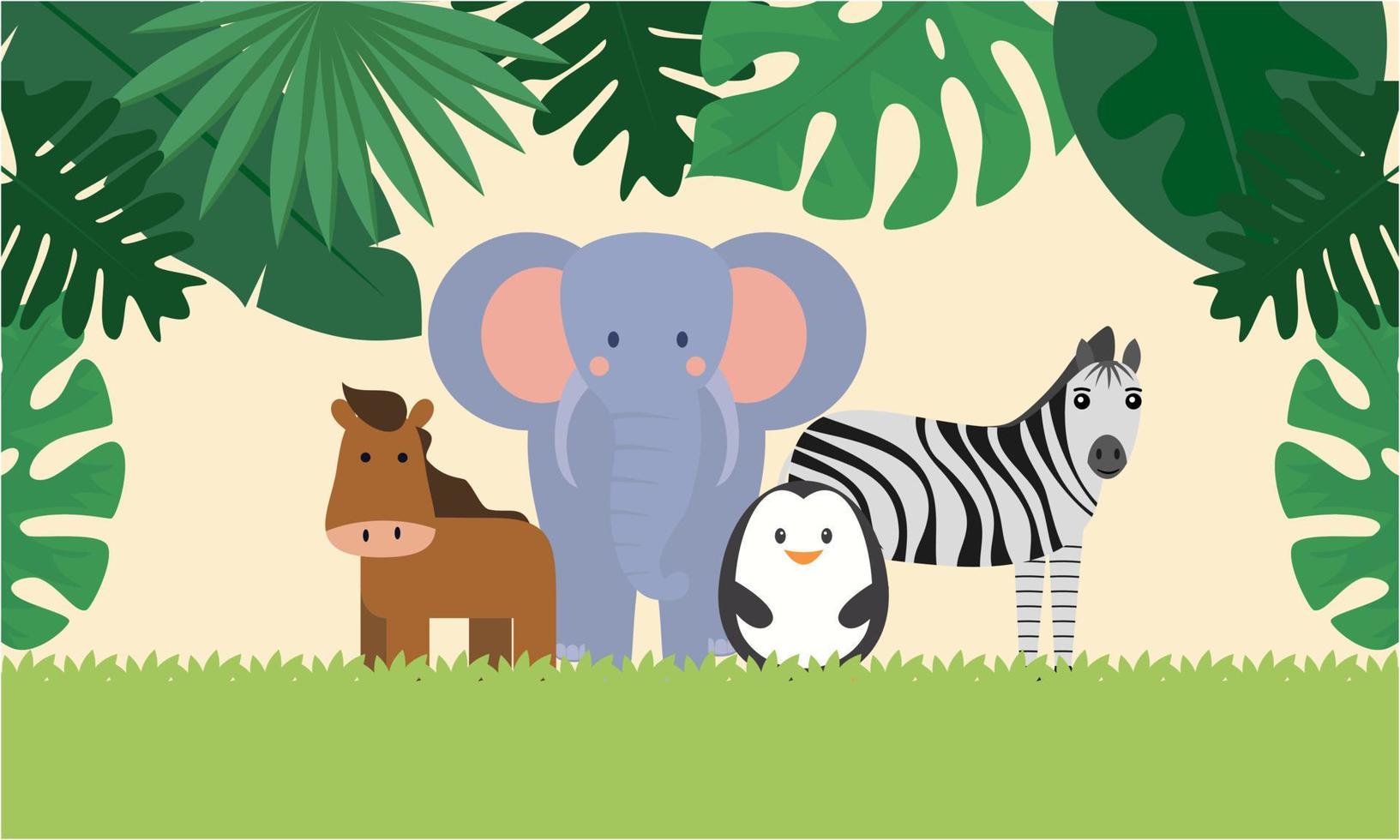 Cute jungle animals in cartoon style, wild animal, zoo designs for background illustration vector