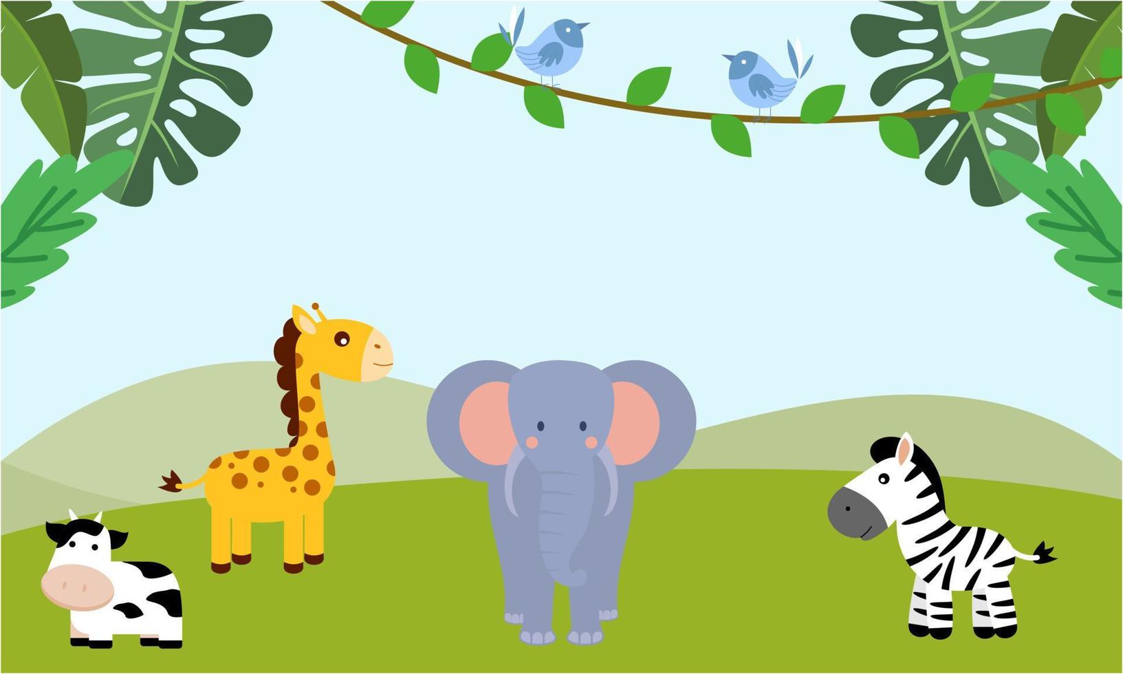 Cute jungle animals in cartoon style, wild animal, zoo designs for background illustration vector