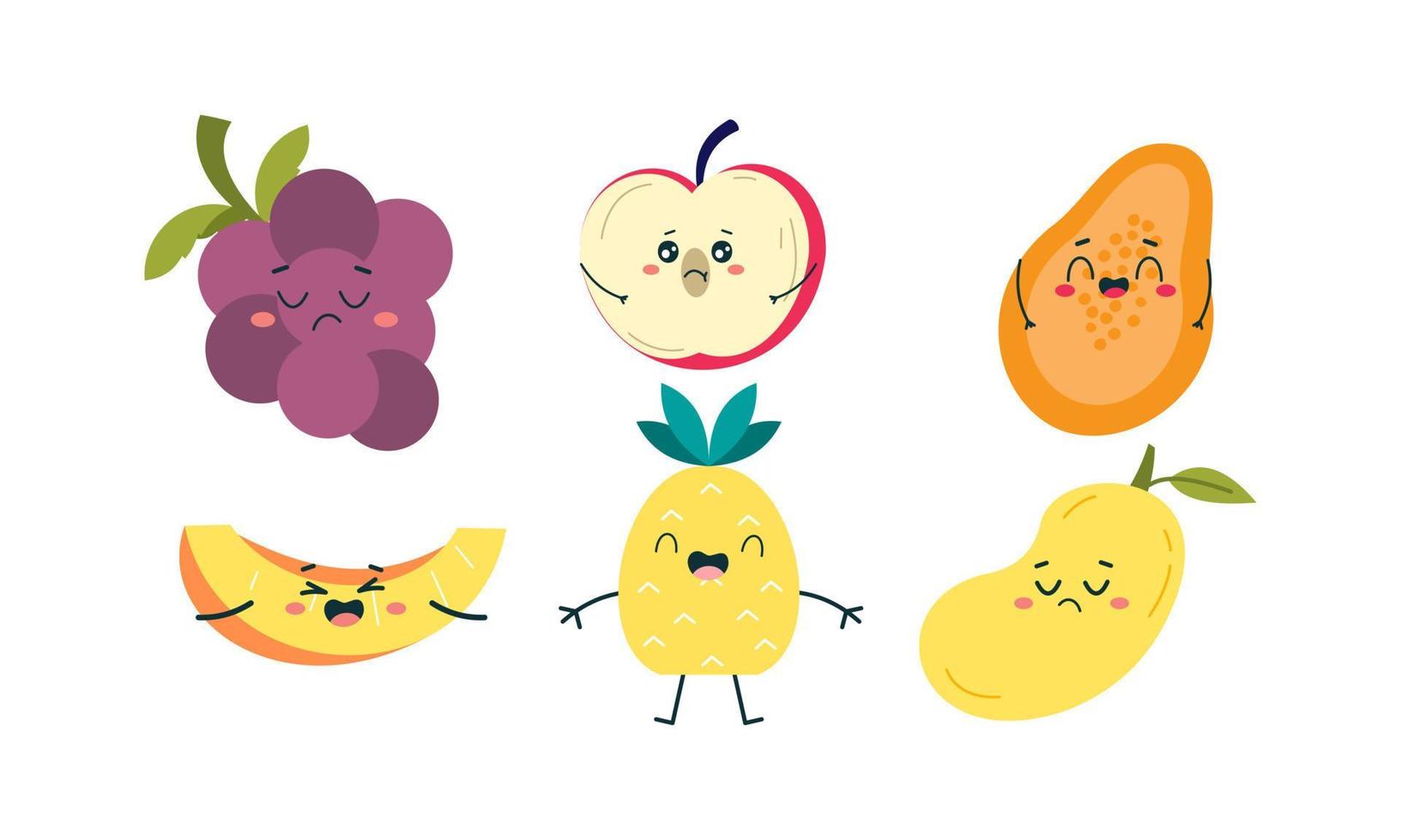 Cute fruits funny characters icon vector