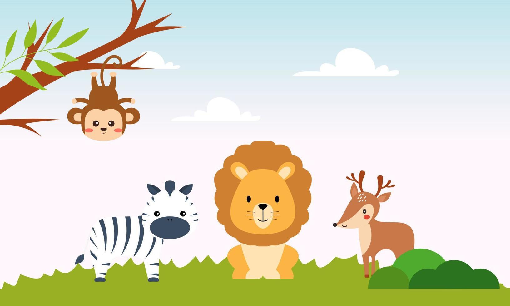 Cute jungle animals in cartoon style, wild animal, zoo designs for background illustration vector