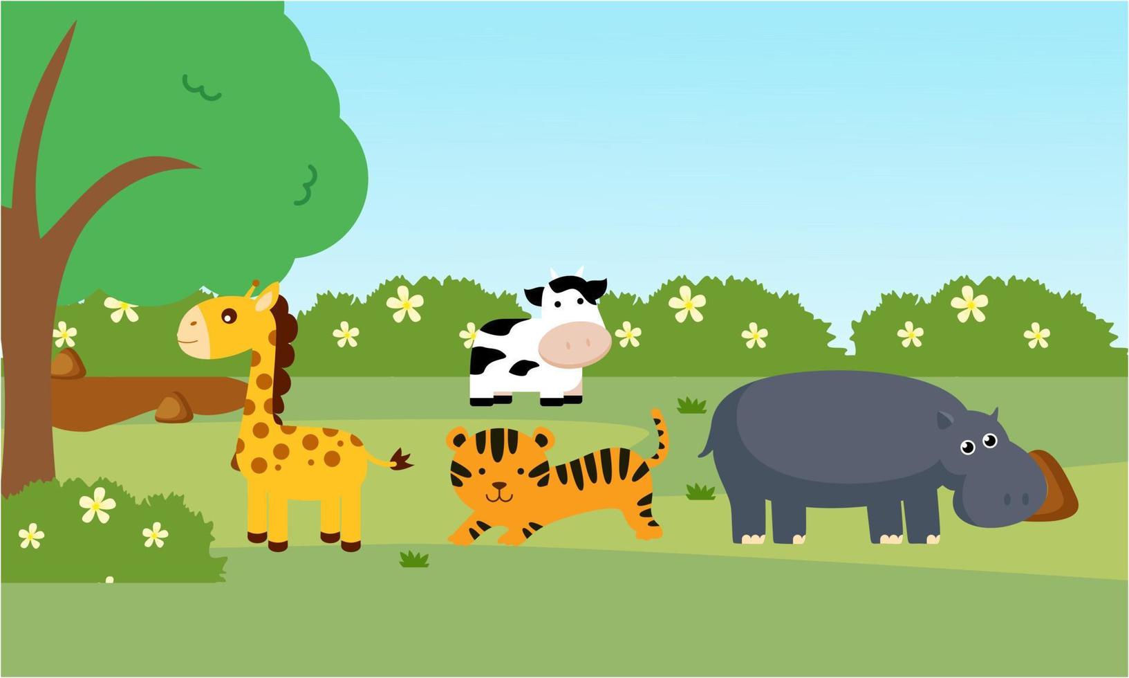 Cute jungle animals in cartoon style, wild animal, zoo designs for background illustration vector