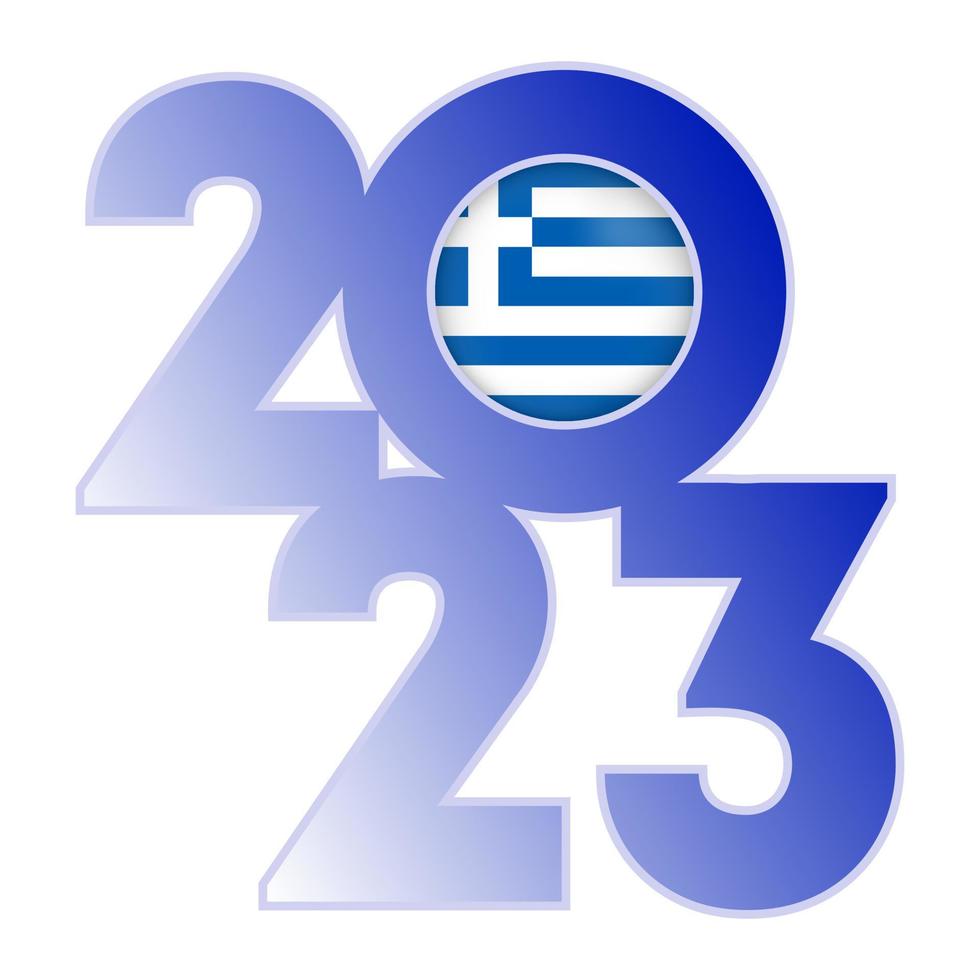 Happy New Year 2023 banner with Greece flag inside. Vector illustration
