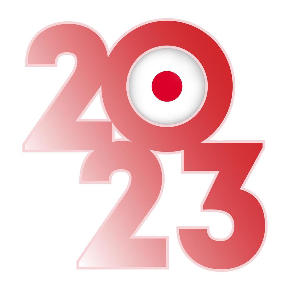 Happy New Year 2023 banner with Japan flag inside. Vector illustration.