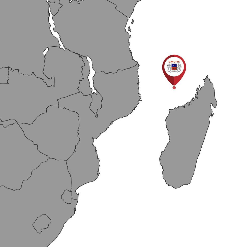 Pin map with Mayotte flag on world map. Vector illustration.