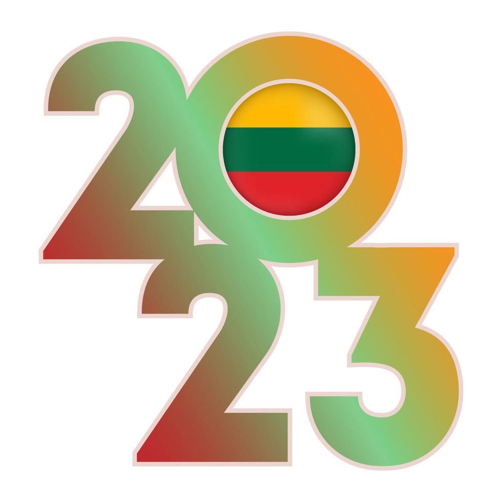 Happy New Year 2023 banner with Lithuania flag inside. Vector illustration.