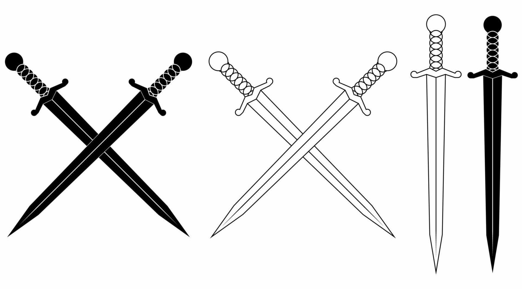 contorno silueta cruz espada conjunto de iconos aislado sobre fondo blanco vector