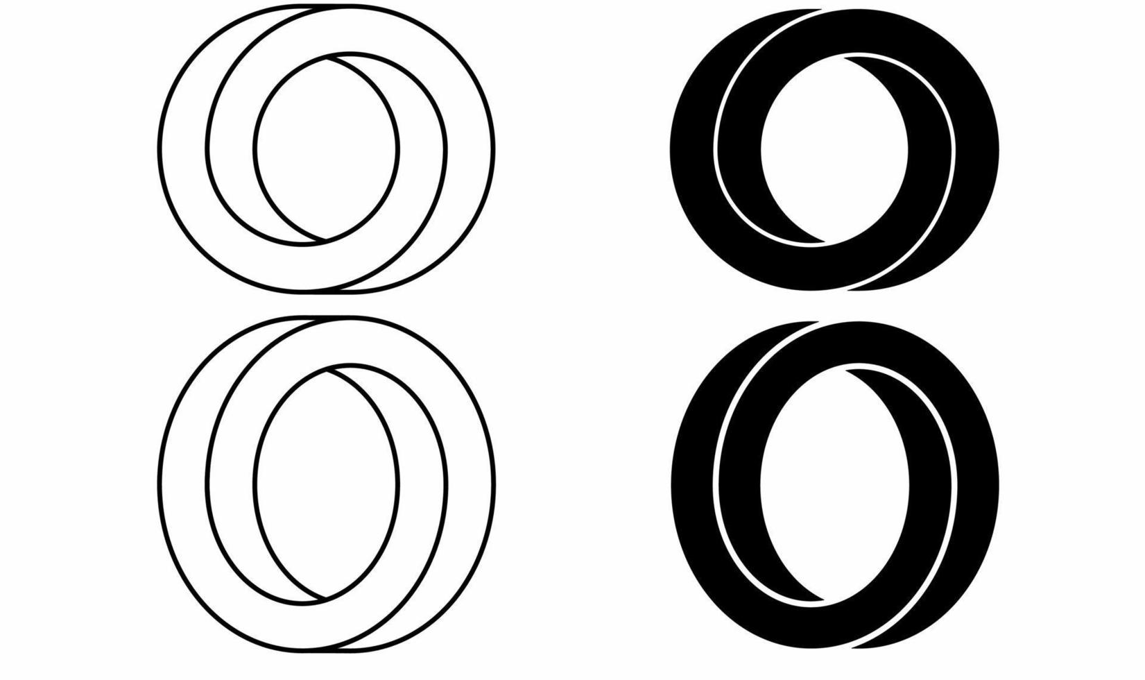 outline silhouette Impossible circle shape set isolated on white background.letter o logo vector