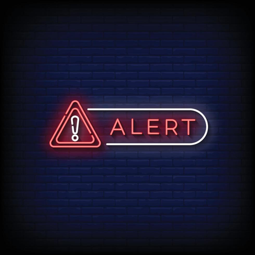 Neon Sign alert with brick wall background vector