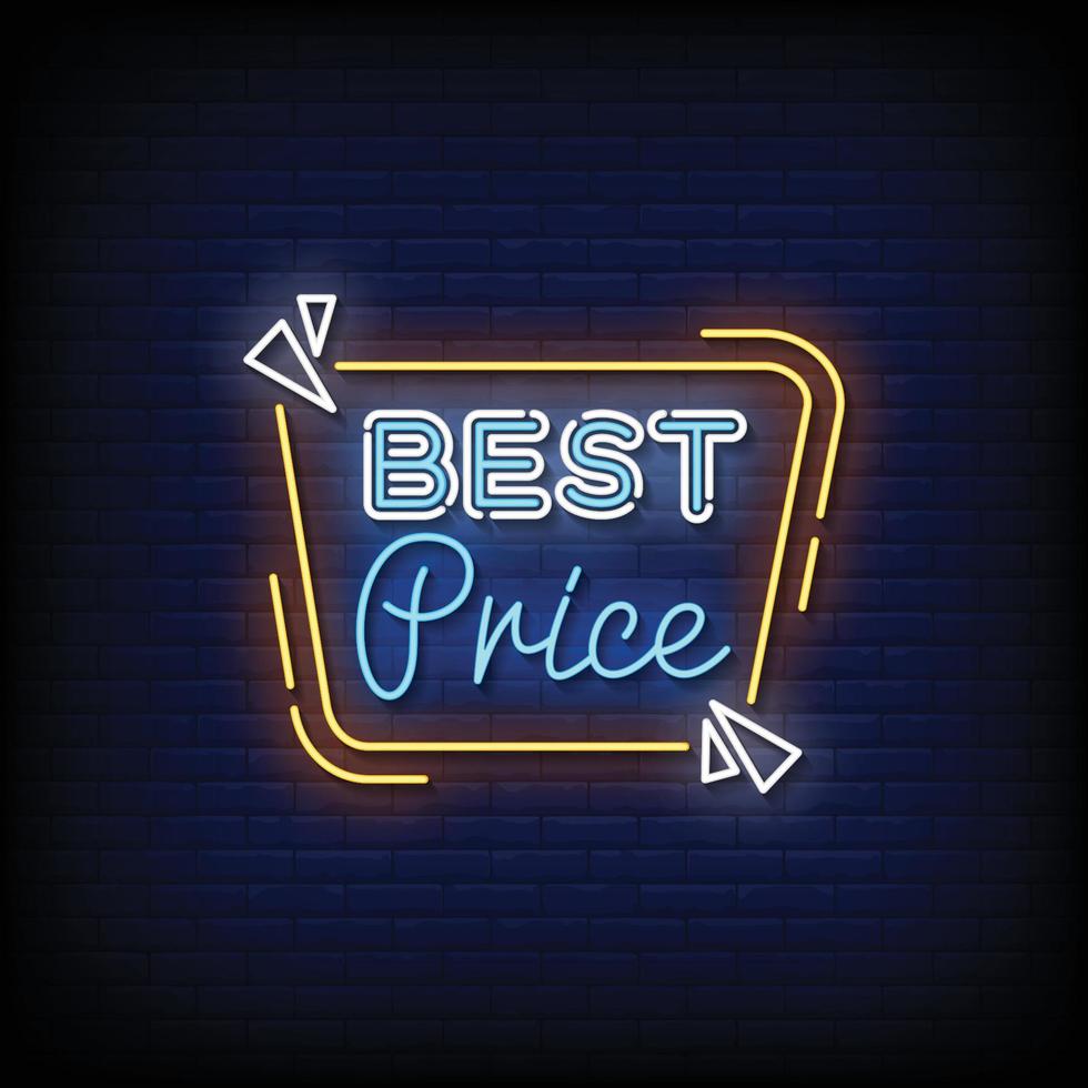 Neon Sign best price with brick wall background vector