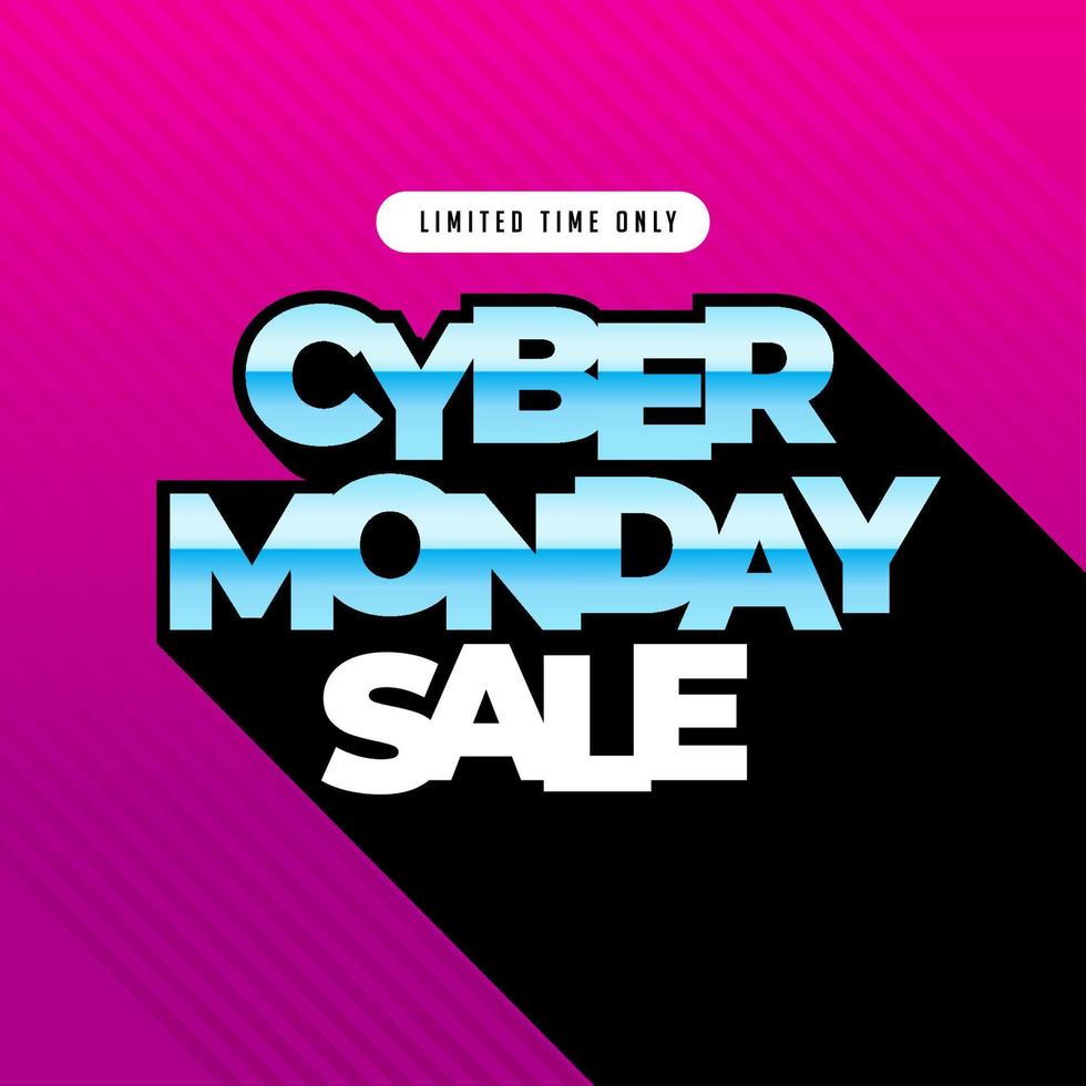 Cyber monday sale banner, gradient background vector illustration for discount event promotional product web banner and social media post