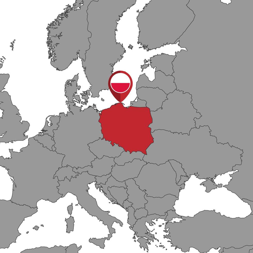 Pin map with Poland flag on world map. Vector illustration.