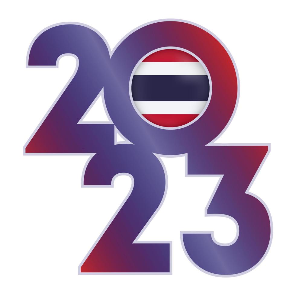 Happy New Year 2023 banner with Thailand flag inside. Vector illustration.